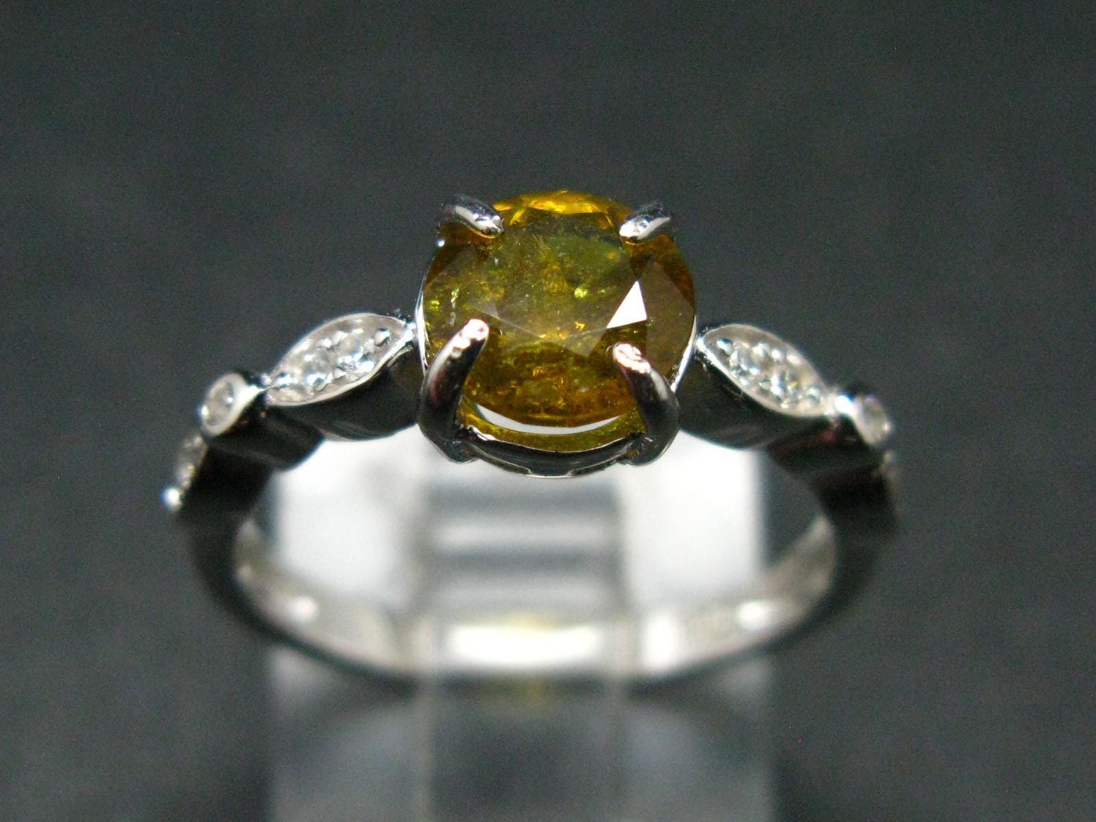 Gem Vesuvianite Idocrase Silver Ring From Canada - 1.10 Carats - Size 6