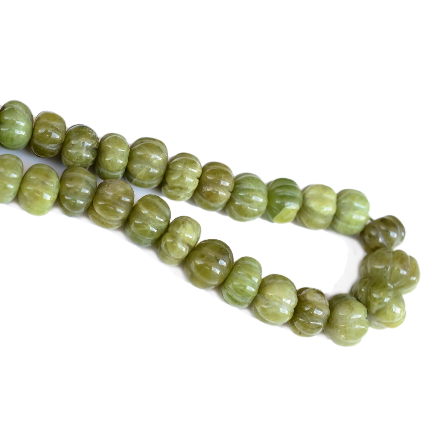 Vessonite Carved Melon Beads, 6mm To 9mm Green Vesuvianite Pumpkin Shaped Gemstone Beads/rondelles, Hand Carved, 9 Inch Strand, Gds2280/12