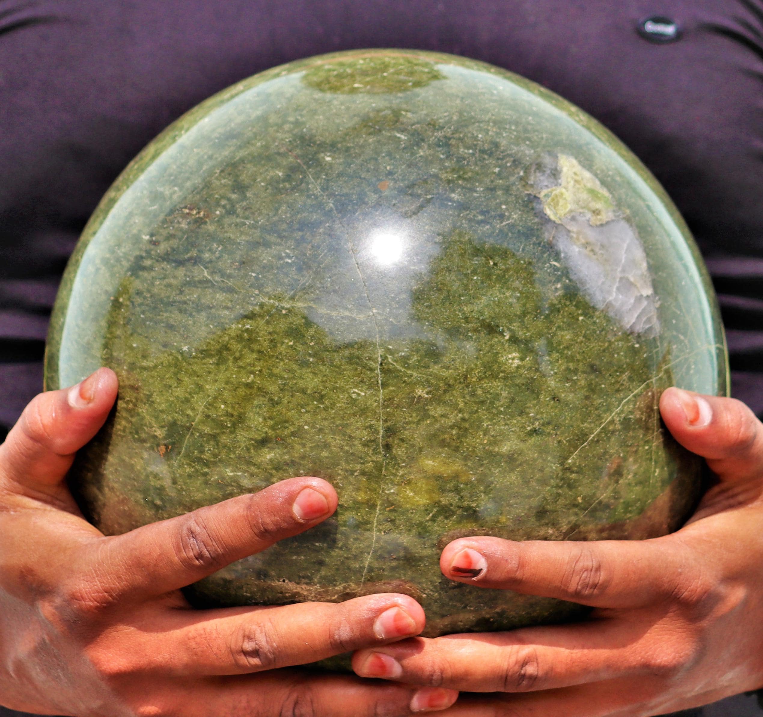 250mm Green Vesuvianite Sphere: Natural Crystal Healing Ball, Chakra Stone