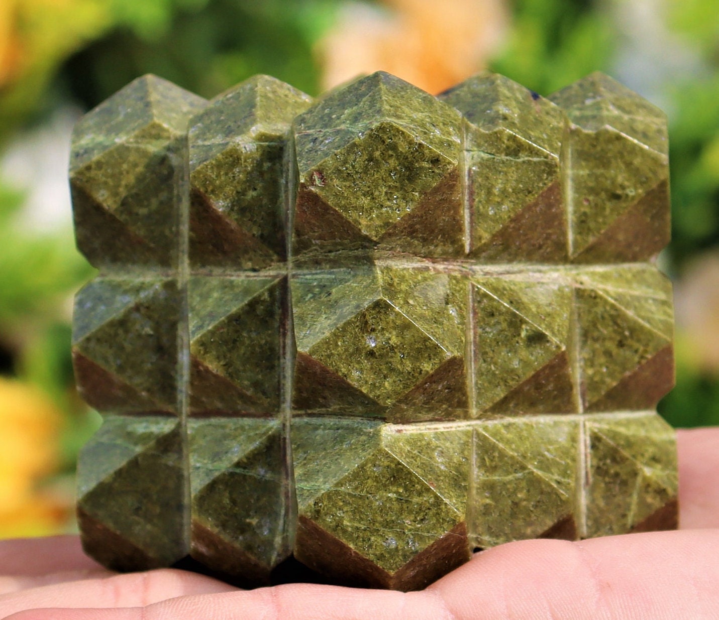 75mm Green Vesuvianite Cube: Natural Healing Crystal Home Decor