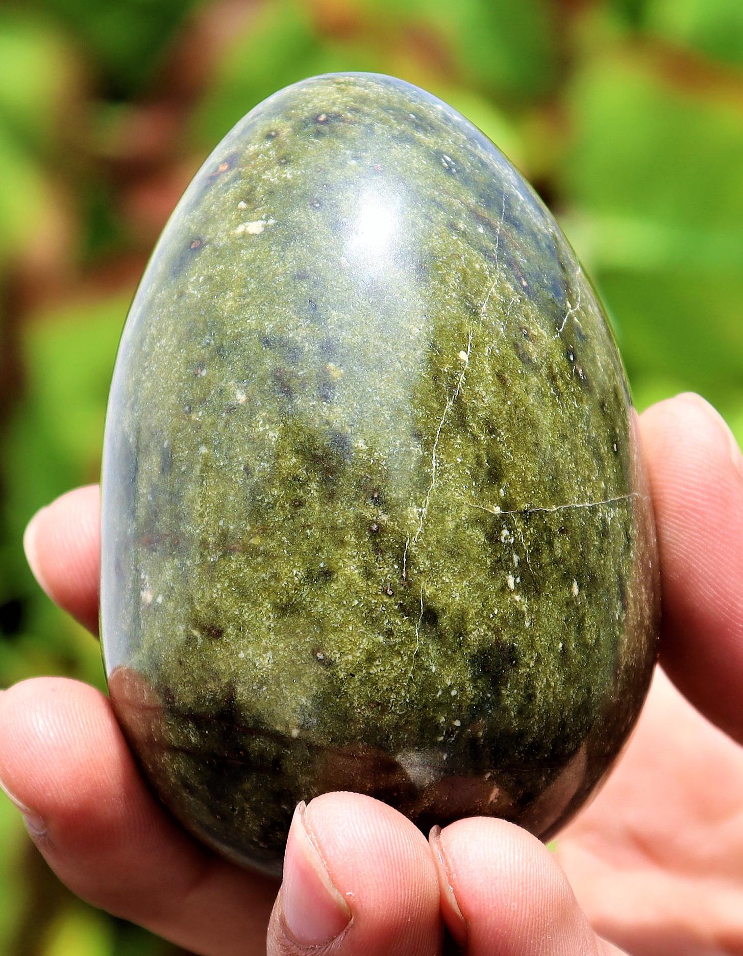 Green Vesuvianite Crystal Egg: Reiki Charged Healing Stone, 70mm