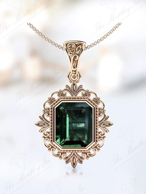 Vintage Moldavite Pendant For Women 14k Gold Moldavite Art Deco Filigree Necklace Unique Leaf Style Pendant Statement Pendant Gift For Women