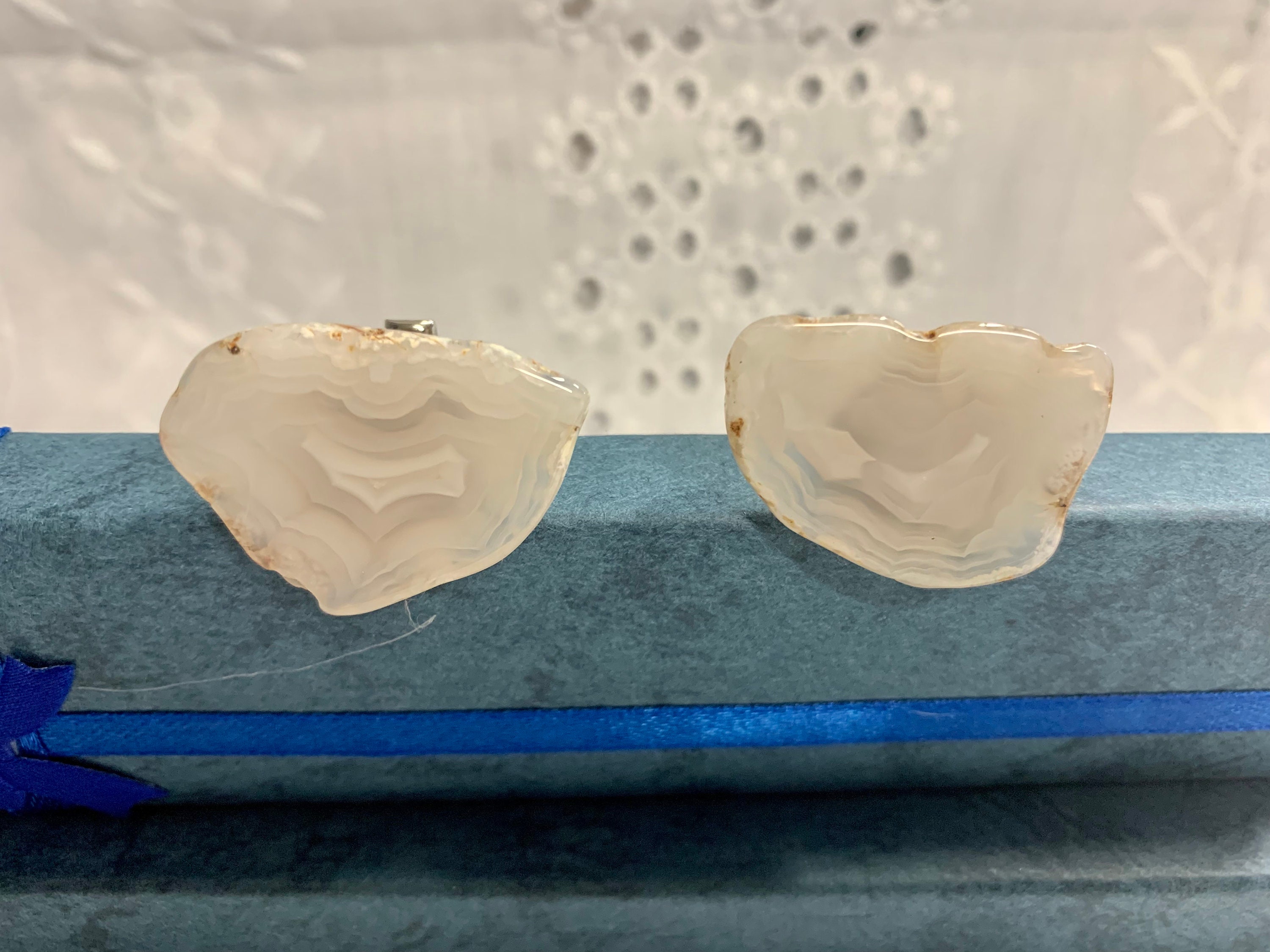 Vintage Polished Agate Gemstone Cuff Links