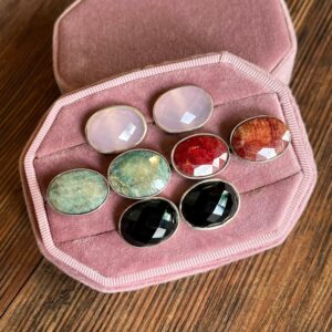 Vintage Sterling Silver & Semi-Precious Colored Gemstones Cuff Links