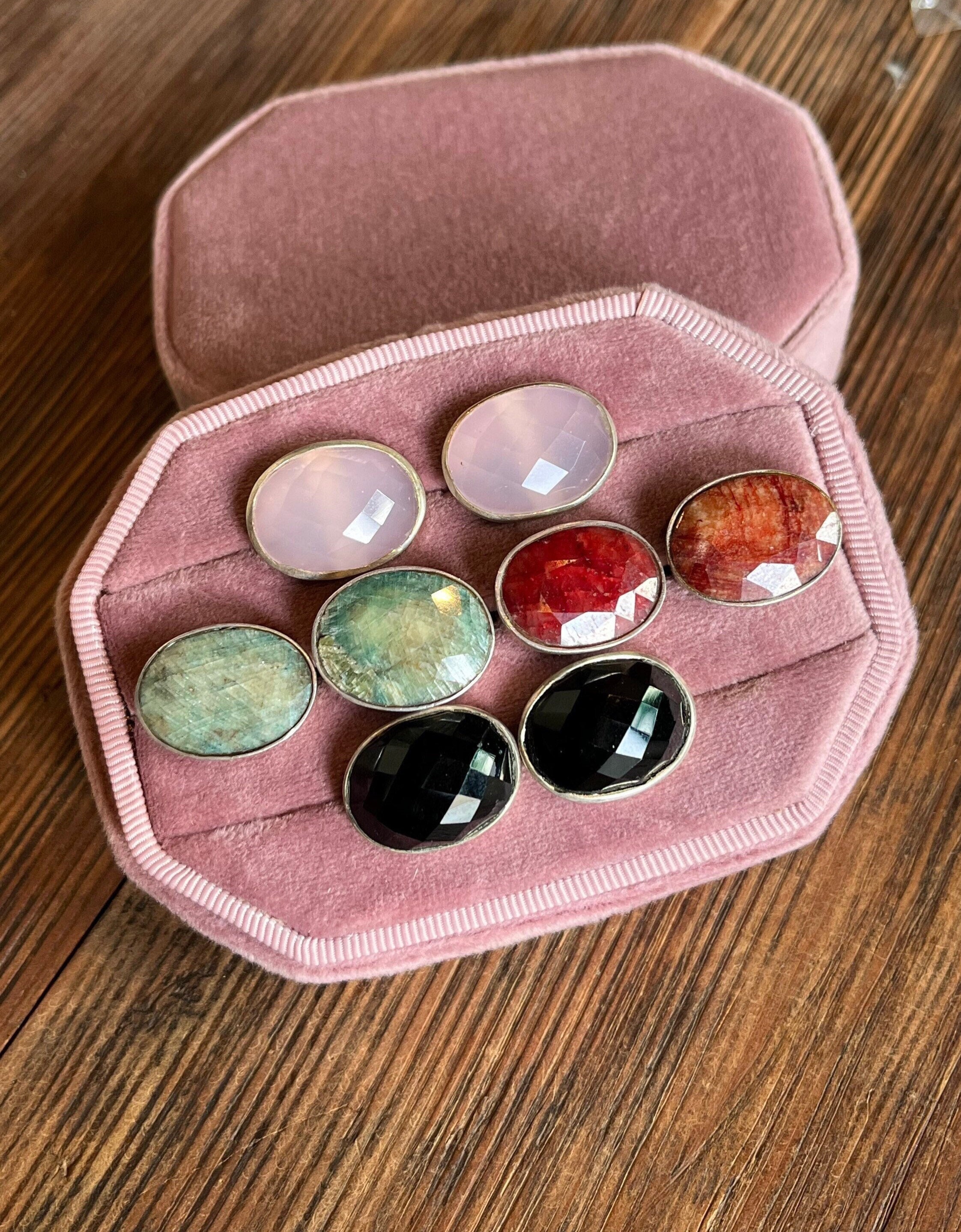 Vintage Sterling Silver & Semi-precious Colored Gemstones Cuff Links