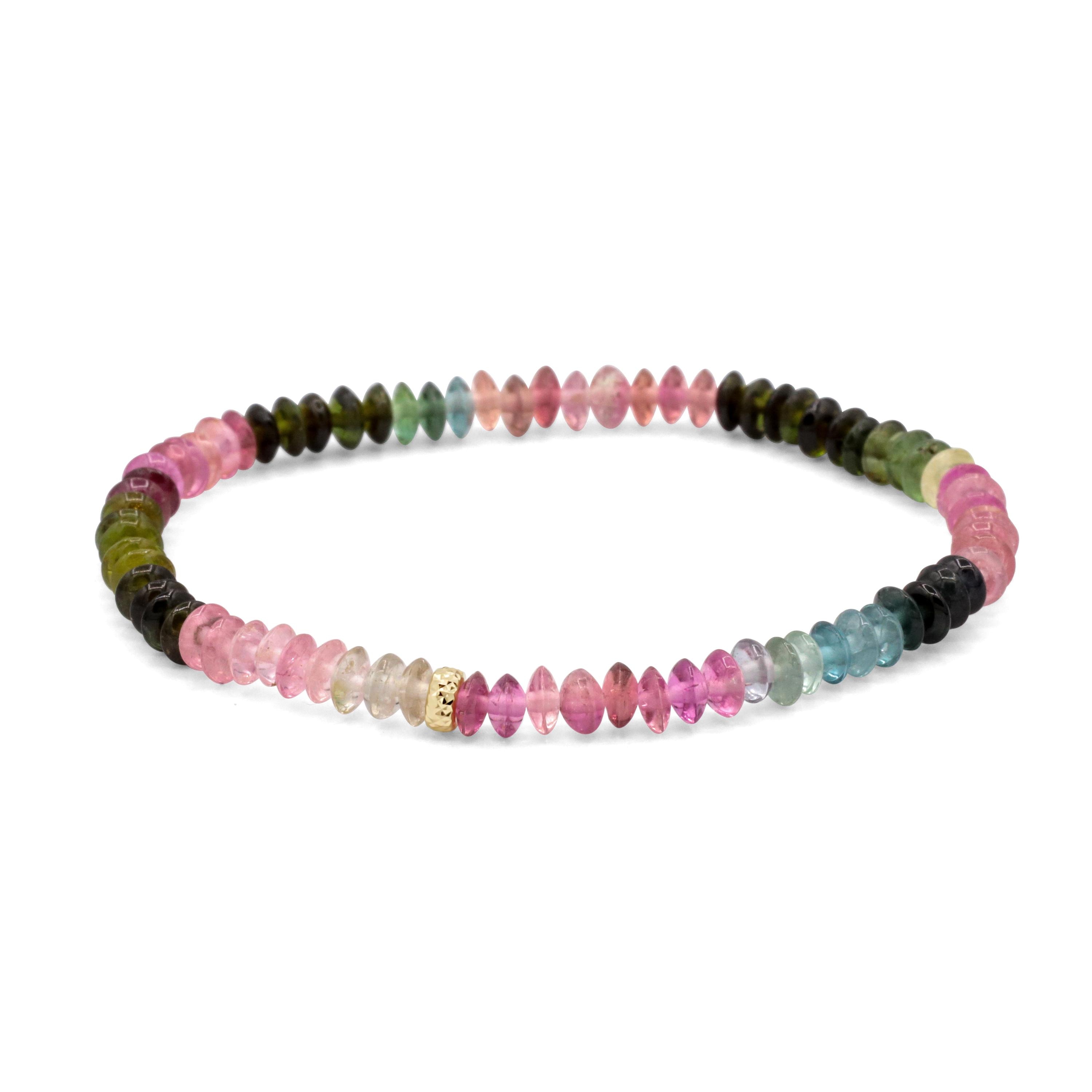 14k Gold Aaaa+ Mixed Tourmaline Bracelet | Mini Tourmaline Bracelet [ebmm1301] | Tiny Multi-tourmaline | Faceted Watermelon Tourmaline *g