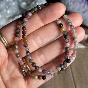 4mm Watermelon Tourmaline Bracelet: Crystal Beaded Boho Stretch Bracelet 4mm Watermelon Tourmaline Bracelet: Crystal Beaded Boho Stretch Bracelet