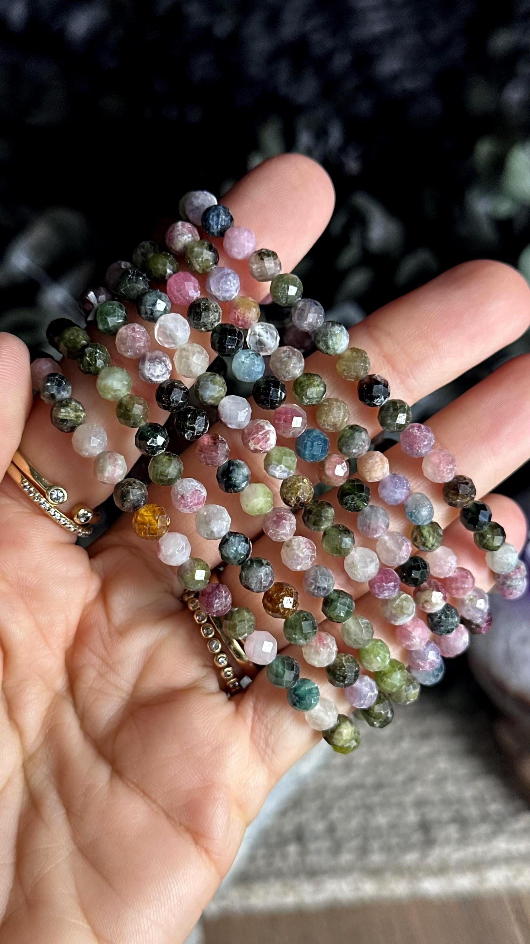 5mm Multicolor Color Faceted Watermelon Tourmaline Bracelet