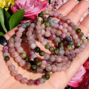 6-7mm Pink, Green Watermelon Tourmaline Stretch Crystal Bead Bracelet Heart Chakra Healing 6-7mm Pink, Green Watermelon Tourmaline Stretch Crystal Bead Bracelet Heart Chakra Healing