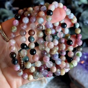 6mm Watermelon Tourmaline Bracelet: Crystal Beaded Boho Stretch Bracelet 6mm Watermelon Tourmaline Bracelet: Crystal Beaded Boho Stretch Bracelet