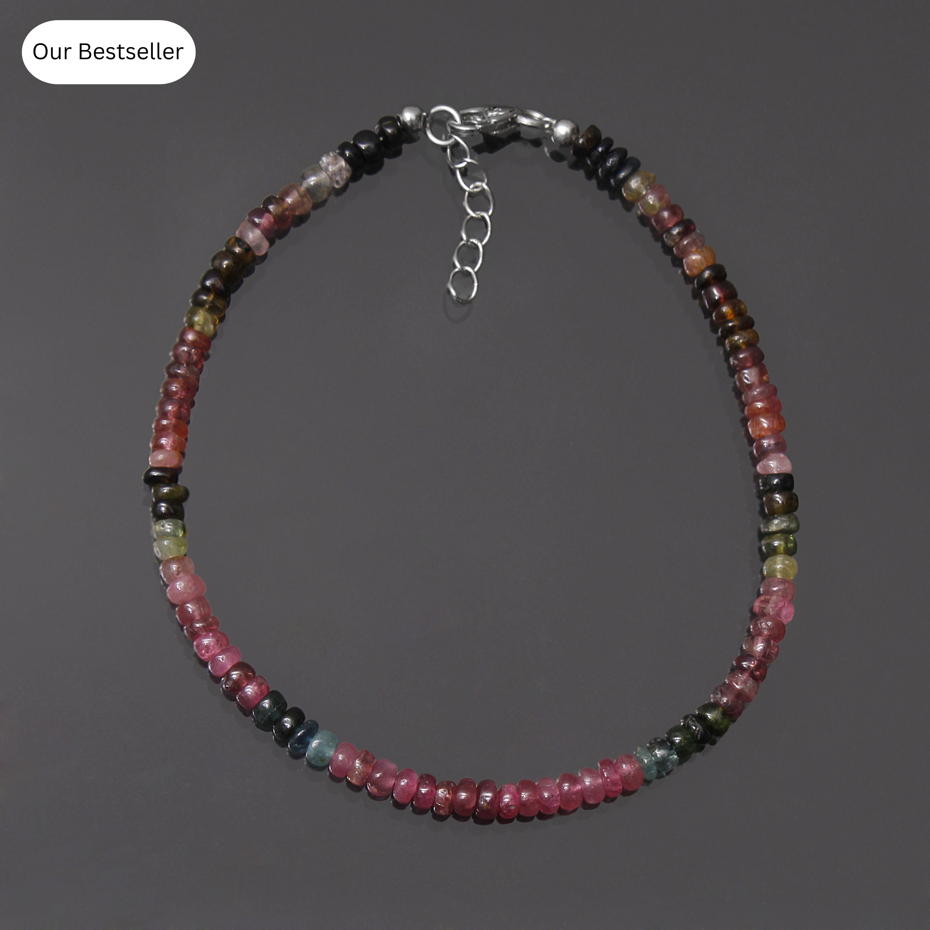Watermelon Tourmaline Beaded Bracelet, 3.5-4mm Rondelle Gemstone