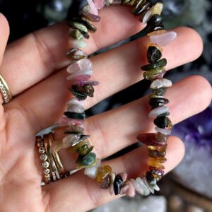 Watermelon Tourmaline Chip Bracelet: Crystal Beaded Stretch Bracelet Watermelon Tourmaline Chip Bracelet: Crystal Beaded Stretch Bracelet