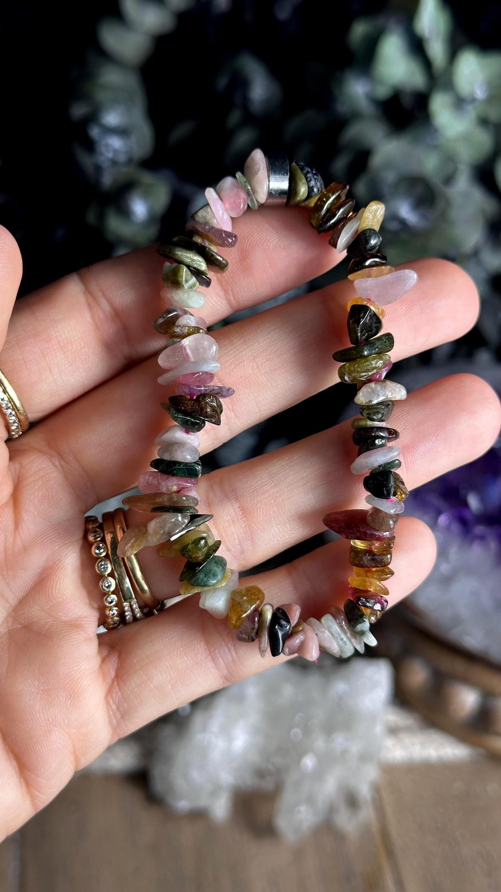 Watermelon Tourmaline Chip Bracelet: Crystal Beaded Stretch Bracelet Watermelon Tourmaline Chip Bracelet: Crystal Beaded Stretch Bracelet