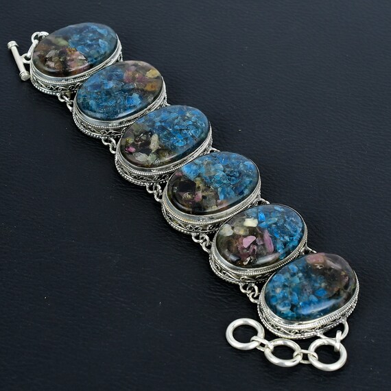 Copper Watermelon Tourmaline Bracelet: 925 Sterling Silver Adjustable Vintage Jewelry