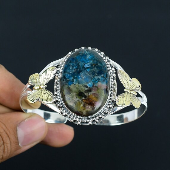 Copper Watermelon Tourmaline Sterling Silver Bangle: Butterfly Cuff