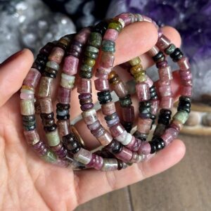 Watermelon Tourmaline Crystal Beaded Bracelet Watermelon Tourmaline Crystal Beaded Bracelet