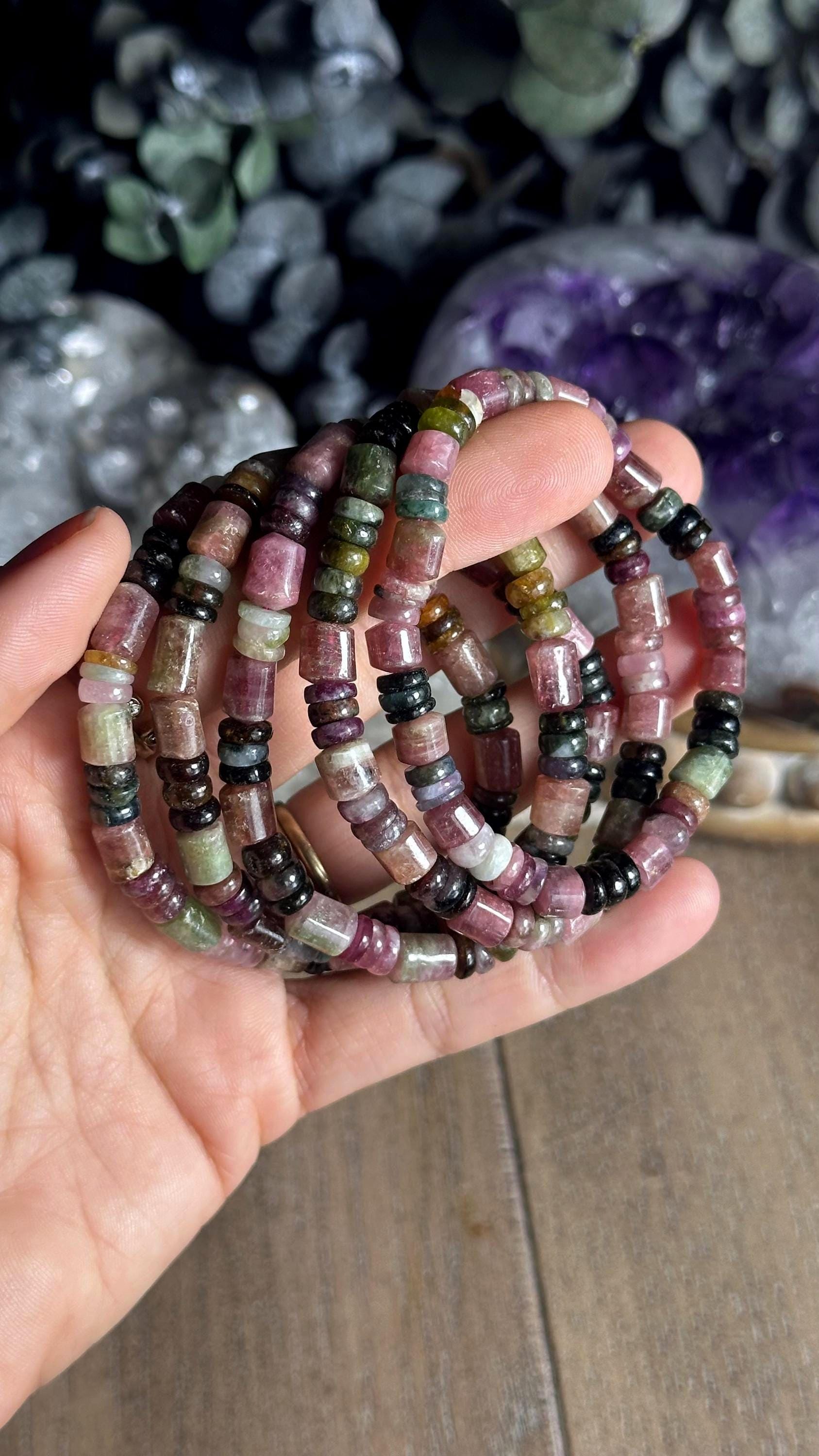 Watermelon Tourmaline Crystal Beaded Bracelet Watermelon Tourmaline Crystal Beaded Bracelet