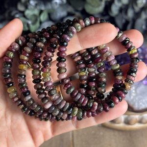 Watermelon Tourmaline Crystal Rondelle Beaded Bracelet Watermelon Tourmaline Crystal Rondelle Beaded Bracelet