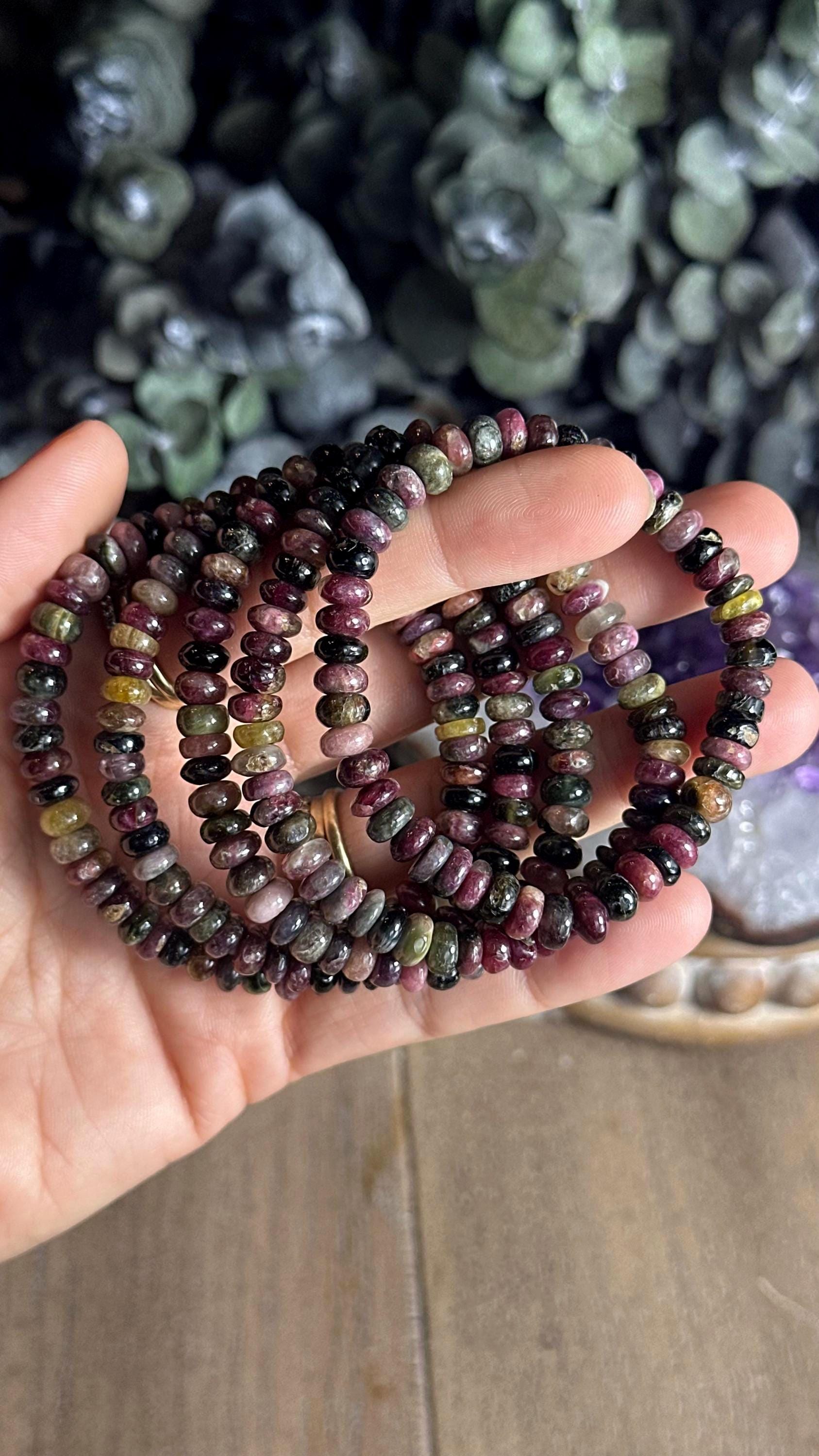 Watermelon Tourmaline Crystal Rondelle Beaded Bracelet Watermelon Tourmaline Crystal Rondelle Beaded Bracelet