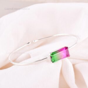 Watermelon Tourmaline Cuff Bracelet Sterling Silver, Bi-color Baguette Gemstone Bangle, Handmade Jewelry, Gift For Her, Adjustable Cuff Watermelon Tourmaline Cuff Bracelet Sterling Silver, Bi-color Baguette Gemstone Bangle, Handmade Jewelry, Gift For Her, Adjustable Cuff
