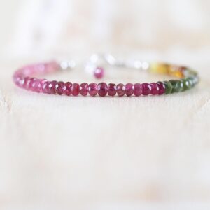 Watermelon Tourmaline Dainty Bracelet, Sterling Silver, Gold Or Rose Gold Filled, Ombre Pink & Green Multi Color Gemstone 4mm Faceted Beads Watermelon Tourmaline Dainty Bracelet, Sterling Silver, Gold Or Rose Gold Filled, Ombre Pink & Green Multi Color Gemstone 4mm Faceted Beads