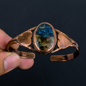 Electroformed Copper Watermelon Tourmaline Bangle: Adjustable Gemstone Cuff Electroformed Copper Watermelon Tourmaline Bangle: Adjustable Gemstone Cuff