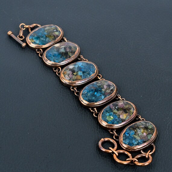 Electroformed Copper Watermelon Tourmaline Bracelet - Adjustable Chain