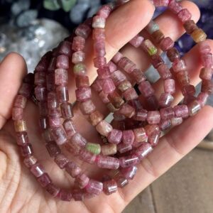 Gemmy Watermelon Tourmaline Crystal Beaded Bracelet Gemmy Watermelon Tourmaline Crystal Beaded Bracelet