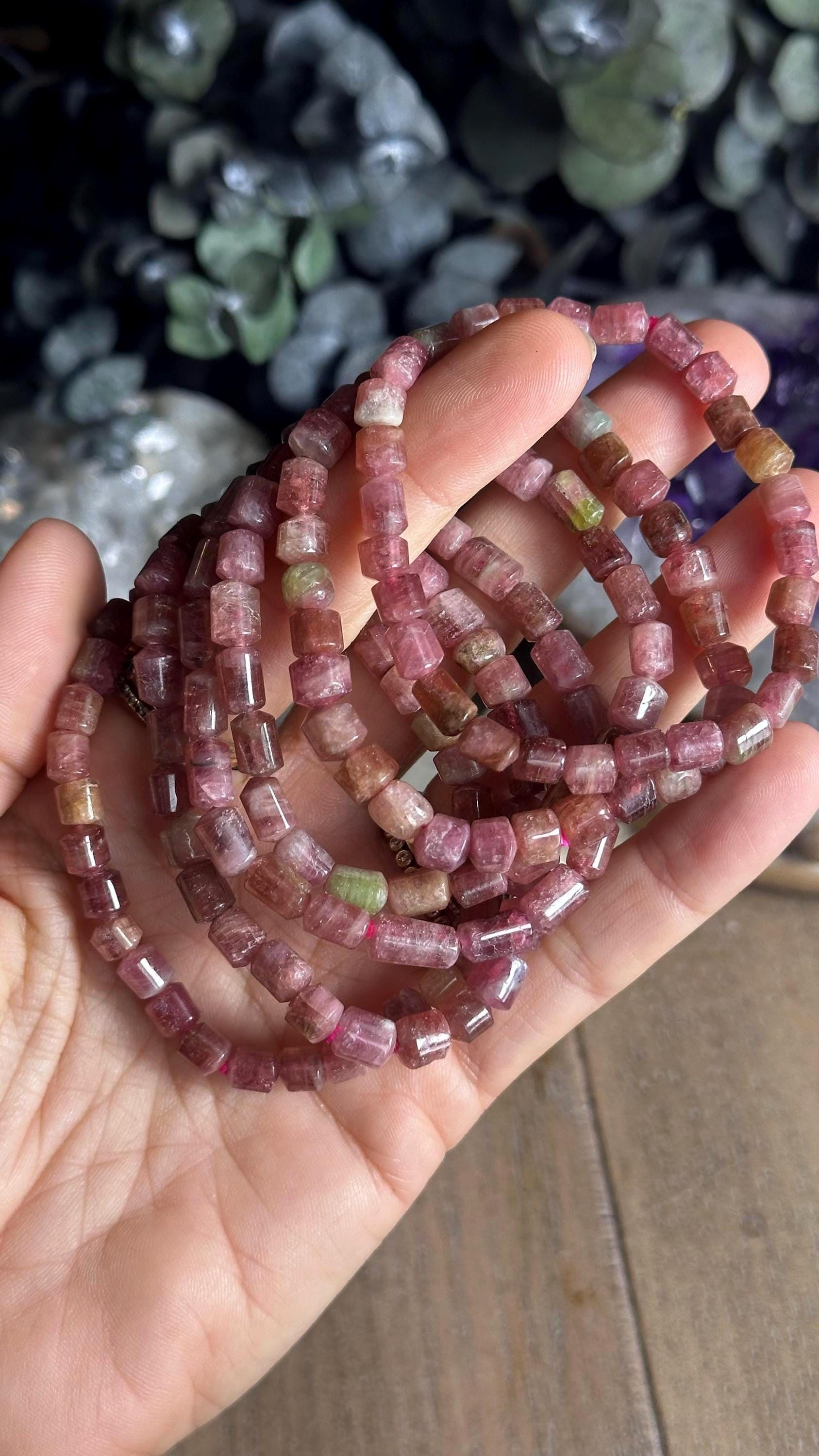 Gemmy Watermelon Tourmaline Crystal Beaded Bracelet Gemmy Watermelon Tourmaline Crystal Beaded Bracelet