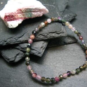 Watermelon Tourmaline Genuine Bracelet ~ 7 Inches ~ 4mm Facetted Stones Watermelon Tourmaline Genuine Bracelet ~ 7 Inches ~ 4mm Facetted Stones