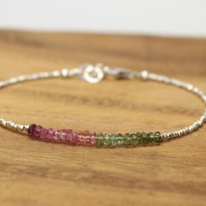 Watermelon Tourmaline Bracelet, Hill Tribe Beads, Ombre, Watermelon Tourmaline Jewelry Pink, October Birthstone Watermelon Tourmaline Bracelet, Hill Tribe Beads, Ombre, Watermelon Tourmaline Jewelry Pink, October Birthstone