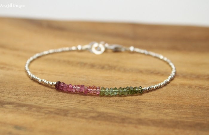 Watermelon Tourmaline Bracelet, Hill Tribe Beads, Ombre, Watermelon Tourmaline Jewelry Pink, October Birthstone Watermelon Tourmaline Bracelet, Hill Tribe Beads, Ombre, Watermelon Tourmaline Jewelry Pink, October Birthstone