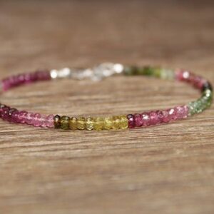 Watermelon Tourmaline Bracelet, Watermelon Tourmaline Jewelry, Ombre, Gemstone Jewelry, October Birthstone, Pink, Green, Ombre