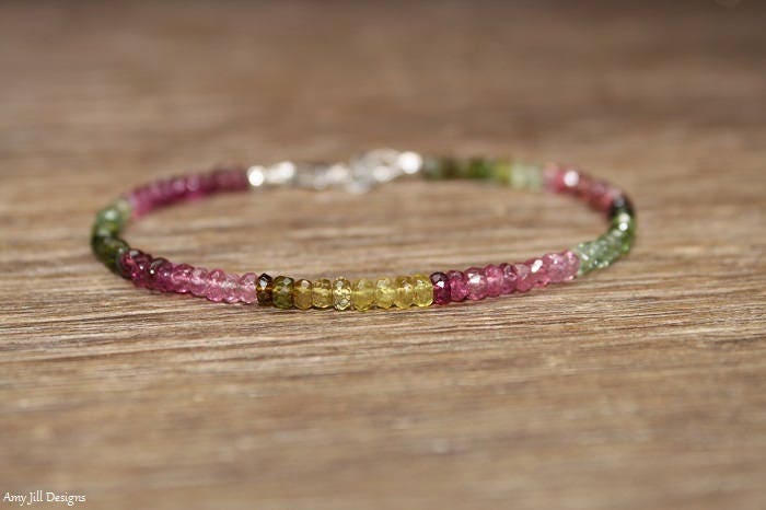 Watermelon Tourmaline Bracelet, Watermelon Tourmaline Jewelry, Ombre, Gemstone Jewelry, October Birthstone, Pink, Green, Ombre