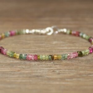 Watermelon Tourmaline Bracelet, Watermelon Tourmaline Jewelry, Ombre, Shaded, Pink, Green, October Birthstone