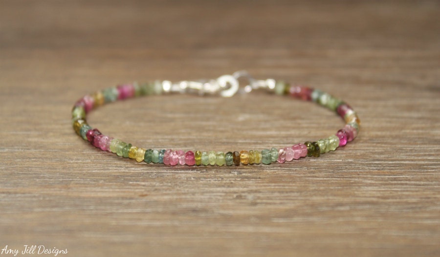 Watermelon Tourmaline Bracelet, Watermelon Tourmaline Jewelry, Ombre, Shaded, Pink, Green, October Birthstone