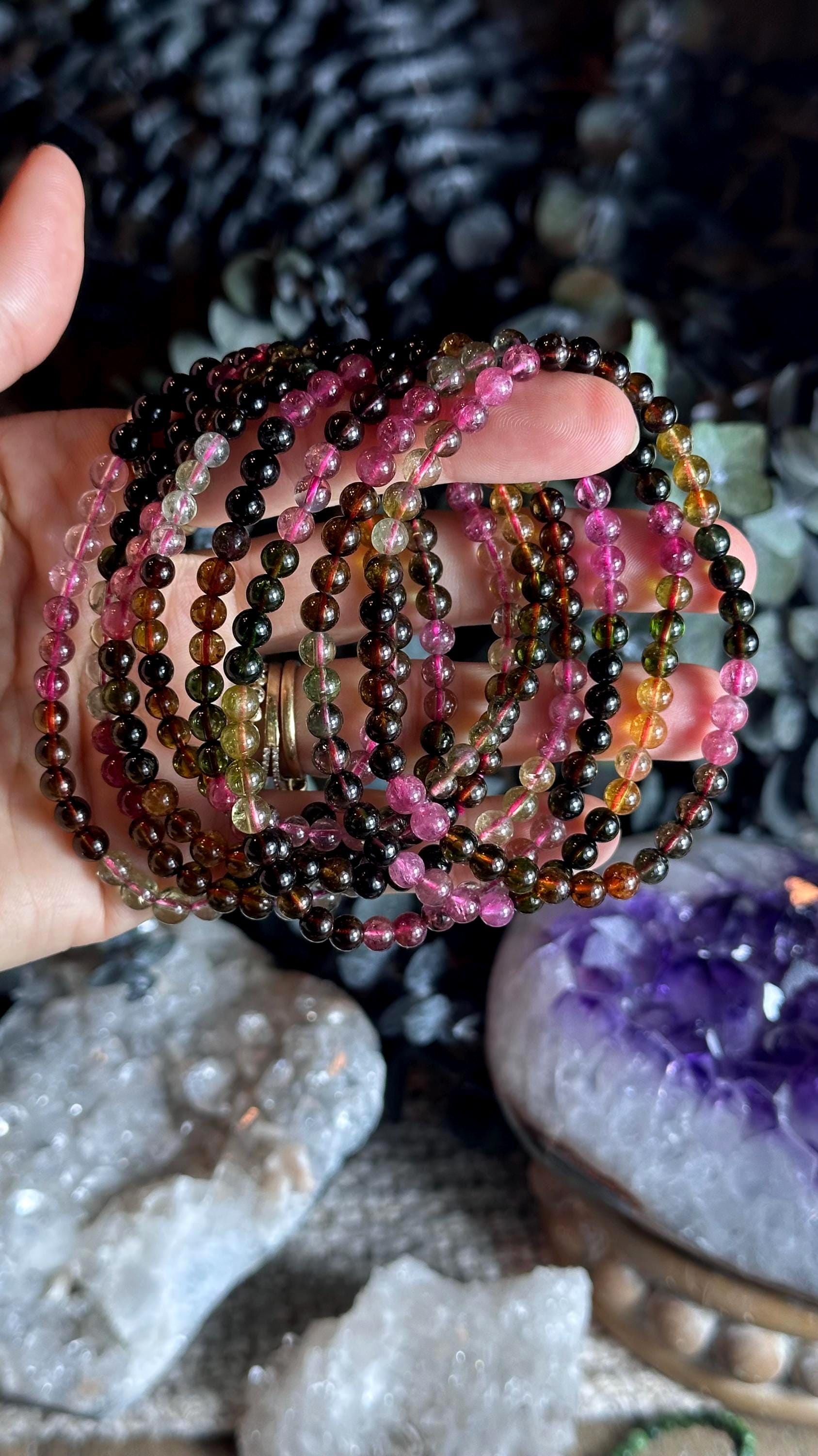 Large Wrist Extra Gemmy Watermelon Tourmaline Bracelet: 6mm Beaded Crystal