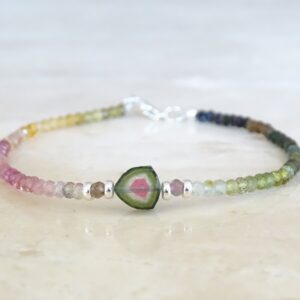 Watermelon Tourmaline bracelet, Mother's gift, Birthday gift for her, gift for friend, Bi-color Tourmaline slice, gemstone beaded jewelry Watermelon Tourmaline bracelet, Mother's gift, Birthday gift for her, gift for friend, Bi-color Tourmaline slice, gemstone beaded jewelry