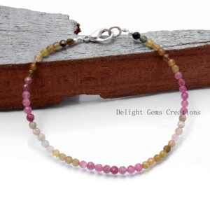 Multi Tourmaline Micro-faceted Bracelet, 3.5mm Watermelon Tourmaline Beaded, Dainty Stacking Gemstone Bracelet For Women, October Birthstone Multi Tourmaline Micro-faceted Bracelet, 3.5mm Watermelon Tourmaline Beaded, Dainty Stacking Gemstone Bracelet For Women, October Birthstone