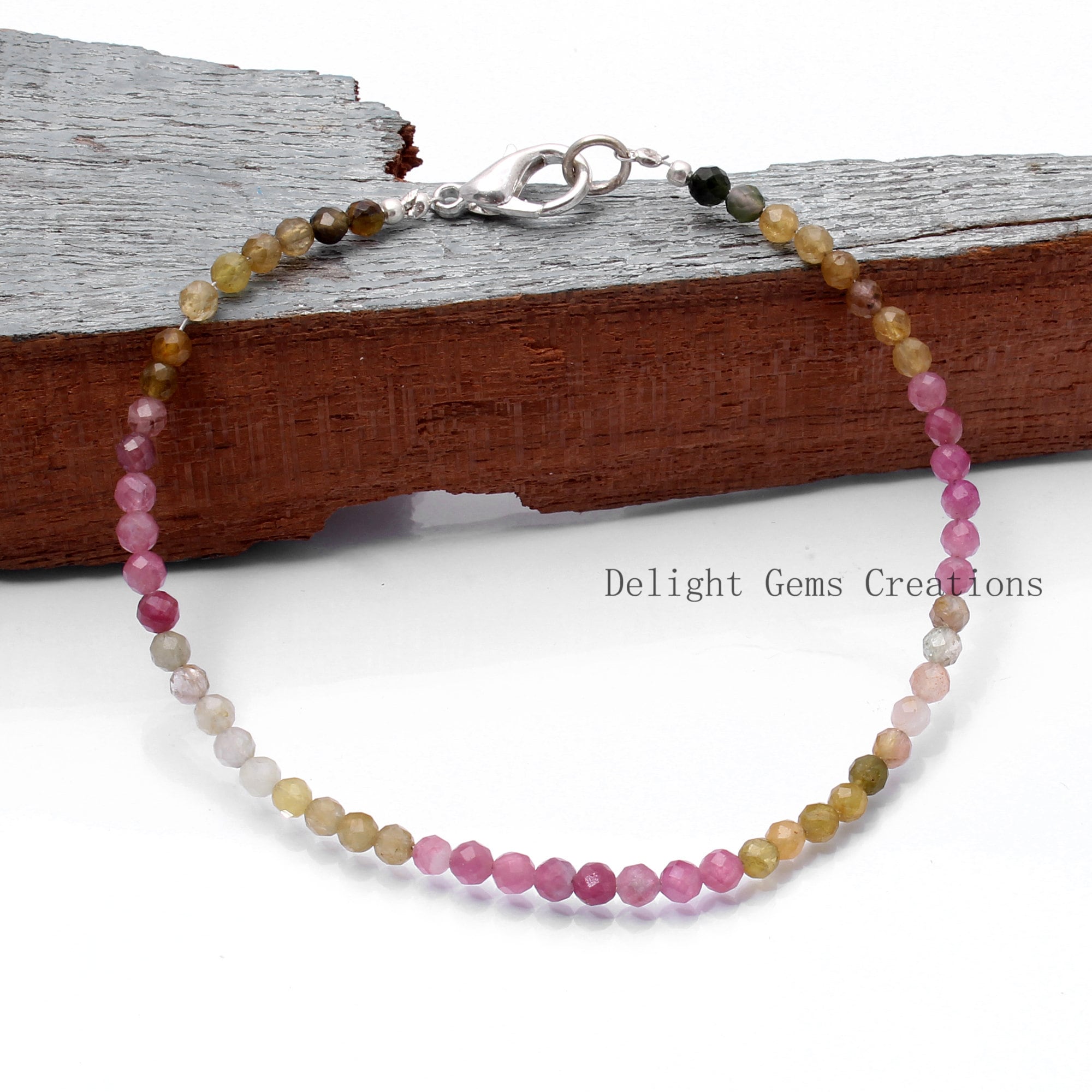 Multi Tourmaline Micro-faceted Bracelet, 3.5mm Watermelon Tourmaline Beaded, Dainty Stacking Gemstone Bracelet For Women, October Birthstone