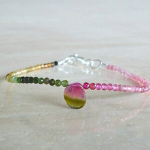 October Birthday gift for her, Watermelon Tourmaline bracelet, Ultra Dainty stacking Tourmaline beaded October Birthday gift for her, Watermelon Tourmaline bracelet, Ultra Dainty stacking Tourmaline beaded