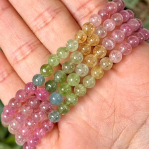 Pastel Watermelon Tourmaline Bracelet | 5mm | - No. 660 (polished Pink Crystal Jewelry, Heart Chakra, Love)