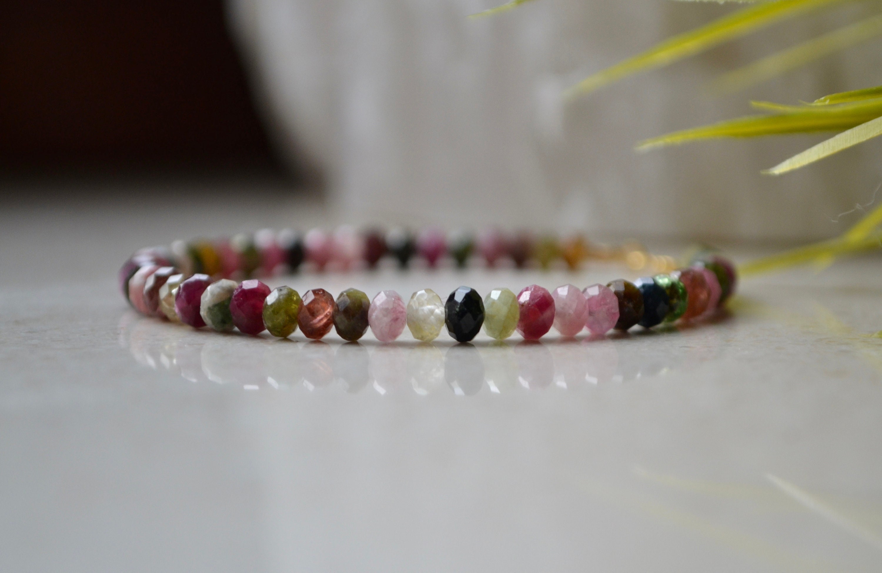 Watermelon Tourmaline Bracelet - Rainbow Bracelet, Bracelet Femme, Genuine Tourmaline Jewelry, Bracelet For Woman, Multicolor Bracelet 4 Mm