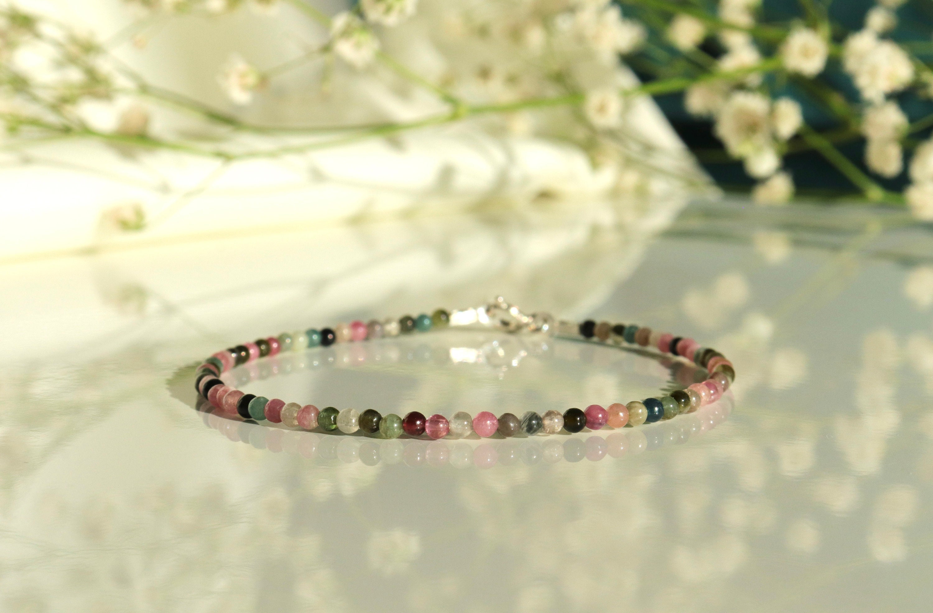 Watermelon Tourmaline Bracelet, Rainbow Tourmaline Bracelet, Bracelet Femme, Multicolor Gemstone Bracelet, October Birthstone, Gift For Her