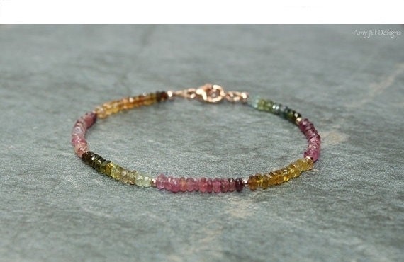 Watermelon Tourmaline Bracelet, Rose Gold Beads, Watermelon Tourmaline Jewelry, Multi Color, Gemstone Jewelry