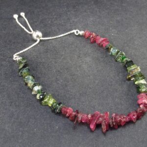 Watermelon Tourmaline Silver Bracelet From Brazil - Size Adjustable - 4.47 Grams Watermelon Tourmaline Silver Bracelet From Brazil - Size Adjustable - 4.47 Grams