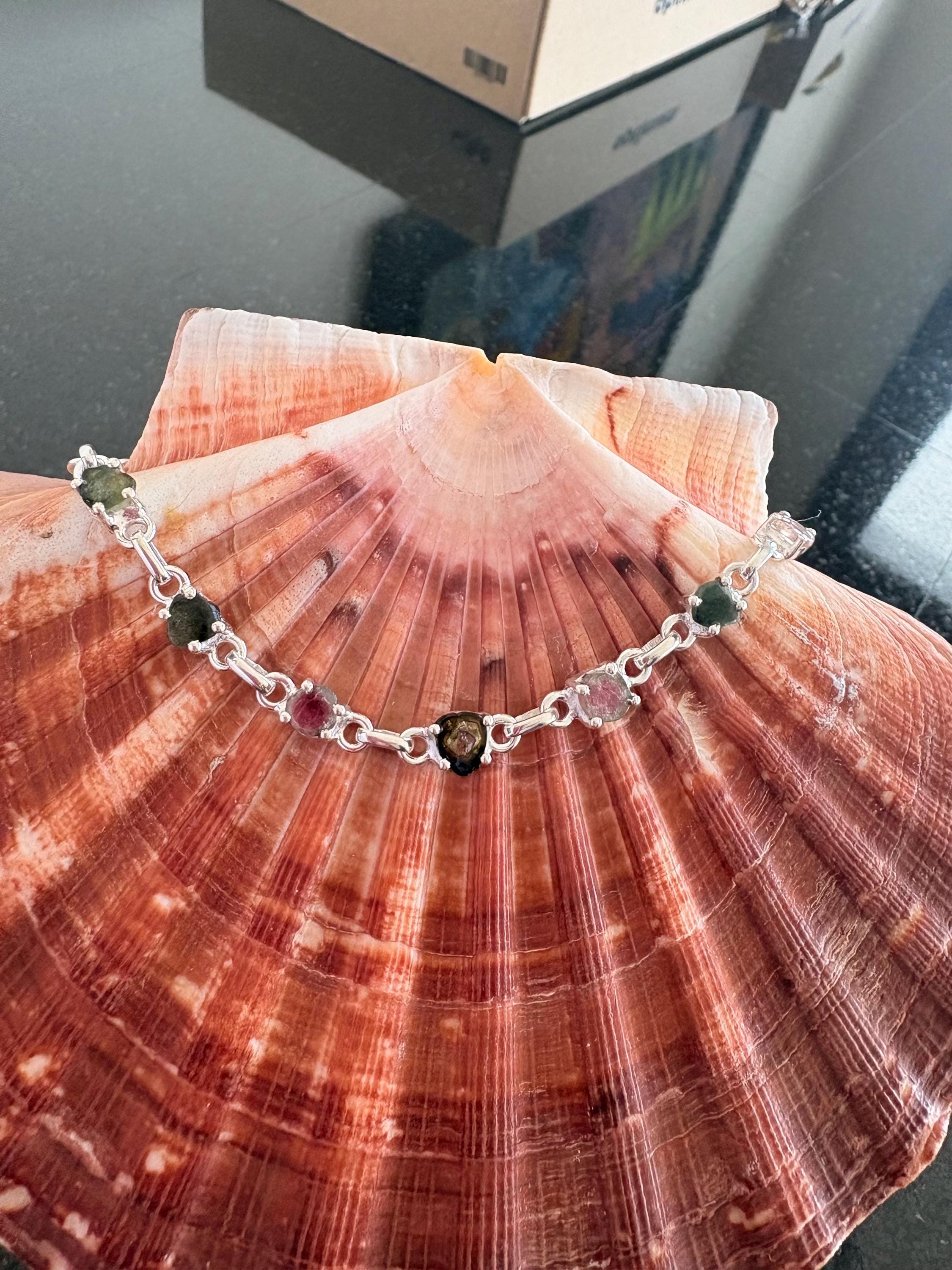 Tourmaline Bracelet Sterling Silver • Tourmaline Bangle • Watermelon Tourmaline Bracelet • October Birthstone • Raw Tourmaline Bangle