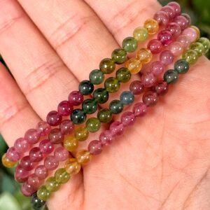 Vibrant Watermelon Tourmaline Bracelet | 4mm | - No. 624 (polished Pink Crystal Jewelry, Heart Chakra, Compassion) Vibrant Watermelon Tourmaline Bracelet | 4mm | - No. 624 (polished Pink Crystal Jewelry, Heart Chakra, Compassion)