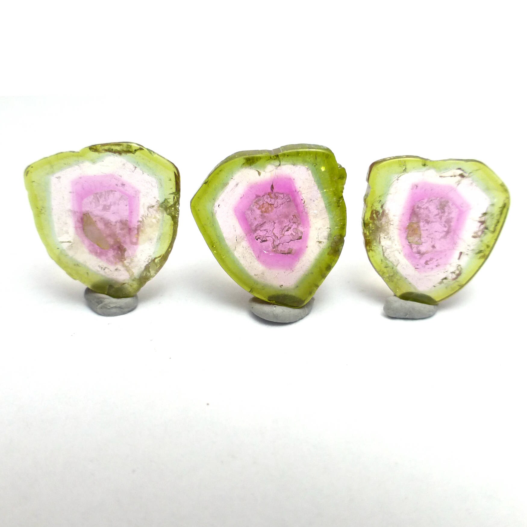 12.235 Carats Watermelon Tourmaline Cabochons Sliced Set - Pendant Earrings Three Stones Natural Color Perfect Trillion October Birthstone