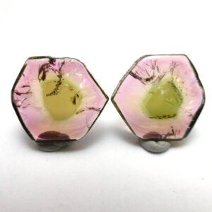 14.775 Carats Watermelon Tourmaline Cabochon Sliced Pair for Earrings True Natural Color Gem Stone Perfect Trillion Handmade Designer Cut